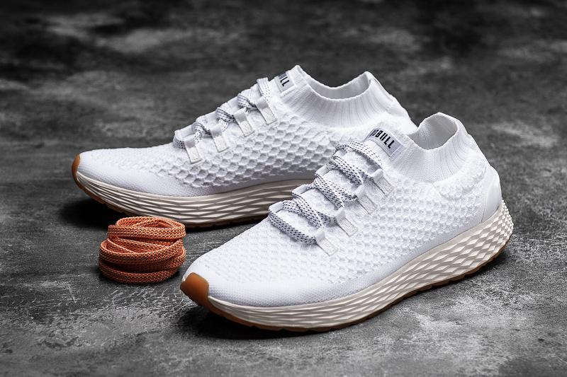 White Nobull Ivory Knit Runner Men's Running Shoes | CA D1103F